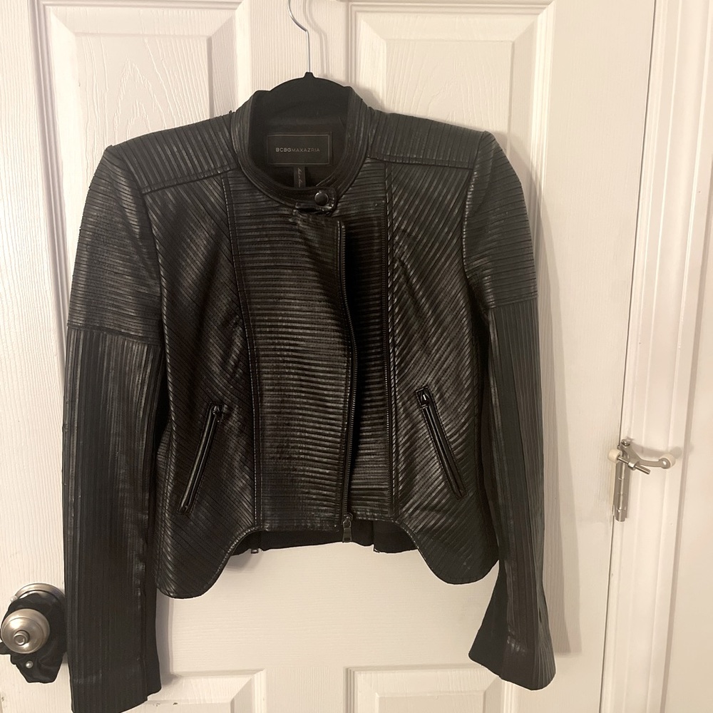 BCBG max Adria textured leather jacket